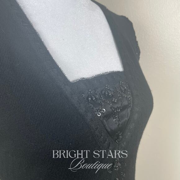Extremely Rare Vintage Black Beaded Wool Silk Top ALT ASO Lorelai Gilmore Girls - Picture 9 of 10